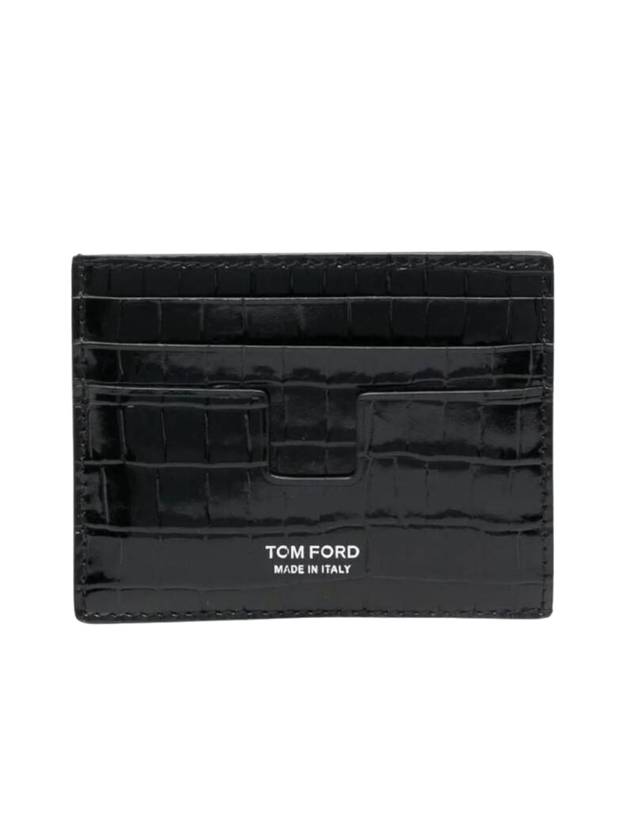 Glossy Printed Croc Leather Card Wallet Black - TOM FORD - BALAAN 1