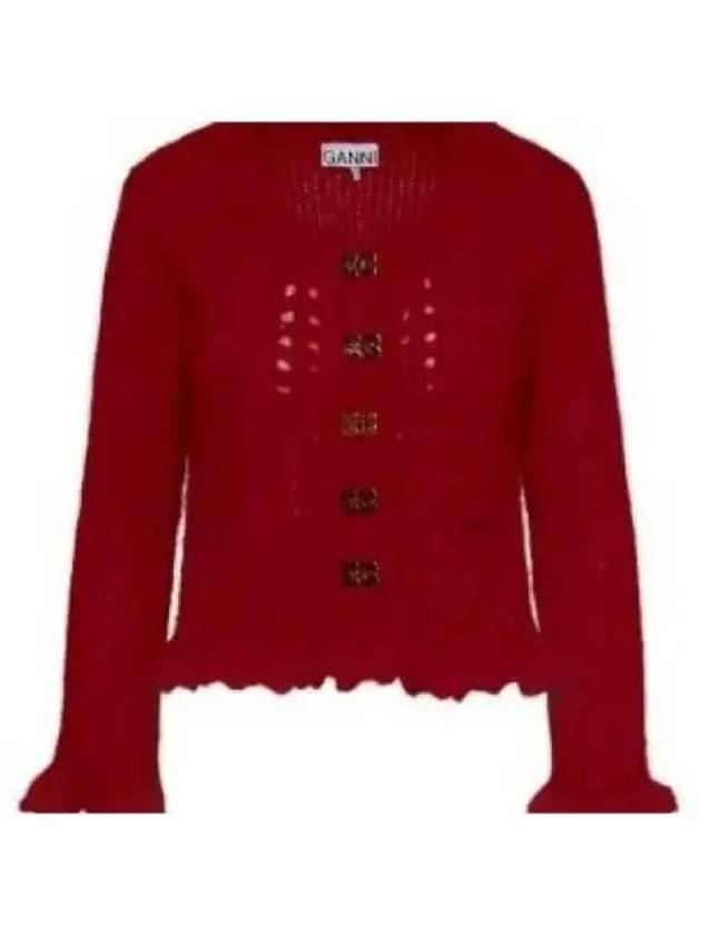 Mohair Butterfly Button Cardigan Red - GANNI - BALAAN 2