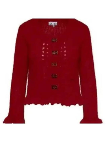 Mohair Butterfly Button Cardigan Red - GANNI - BALAAN 2