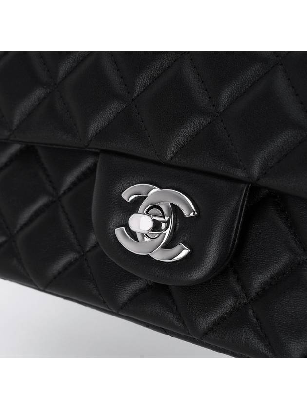 Mini Flap Crossbody Bag Lambskin Silver Black - CHANEL - BALAAN 4