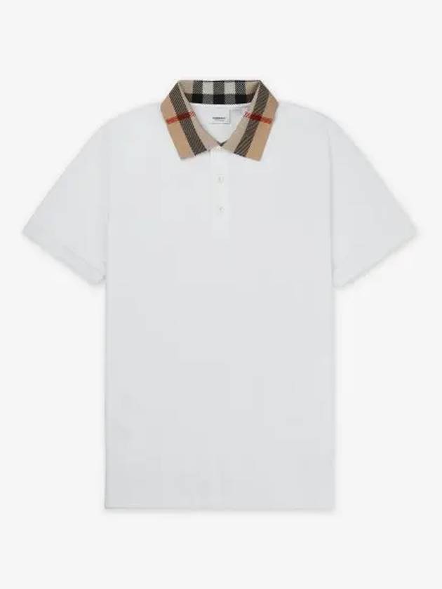 Men's Check Collar Cotton Polo Shirt White - BURBERRY - BALAAN 2