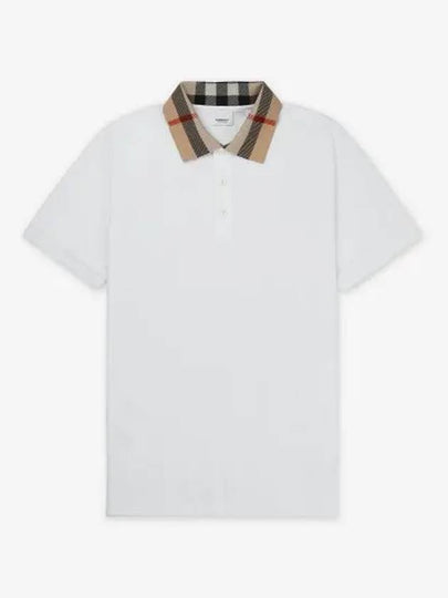 Men's Check Collar Cotton Polo Shirt White - BURBERRY - BALAAN 2