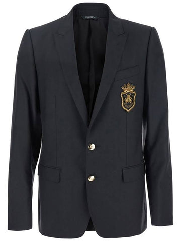 Black Jacket With Logo Application On Chest In Fabric Man - DOLCE&GABBANA - BALAAN 1