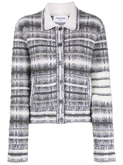 Tartan Check 4 Bar Cardigan Grey - THOM BROWNE - BALAAN 2