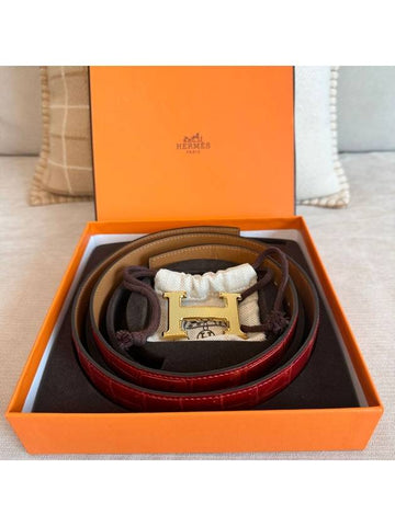 H Buckle Men s Belt Reversible Crocodile Gold Plated Size 90 - HERMES - BALAAN 1