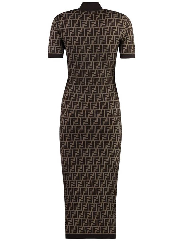 FF Cotton Midi Dress Brown - FENDI - BALAAN 3