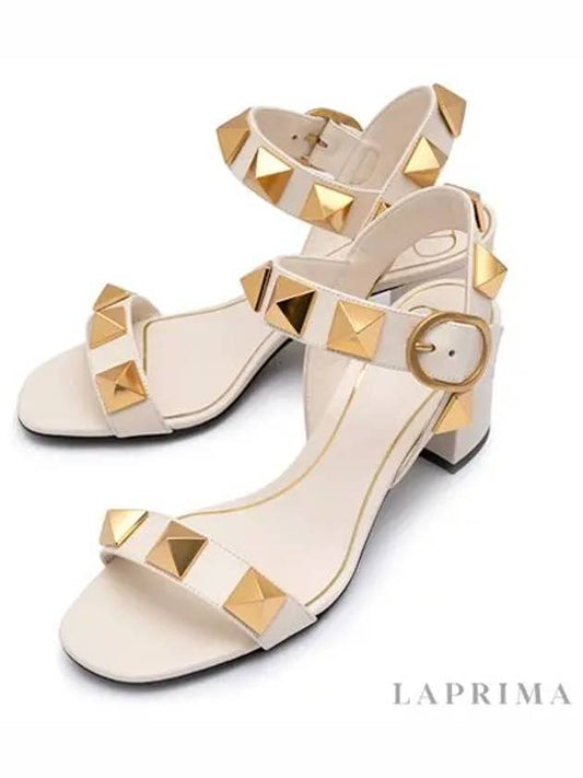 Women's Roman Stud Slide Sandals Heel Ivory - VALENTINO - BALAAN.