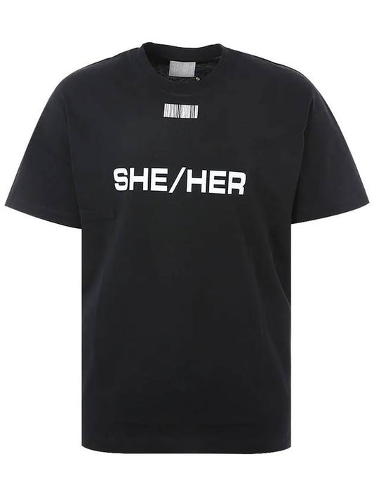 She Her Barcode Printing Short Sleeve T-Shirt Black - VETEMENTS - BALAAN 2