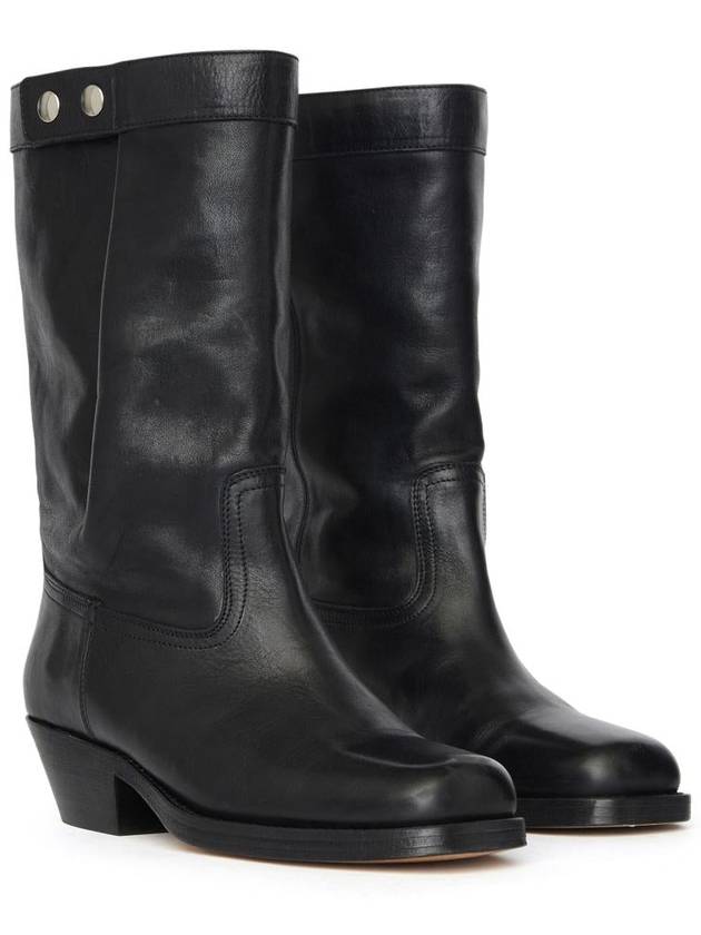 Ademe Biker Leather Mid Boots Black - ISABEL MARANT - BALAAN 3