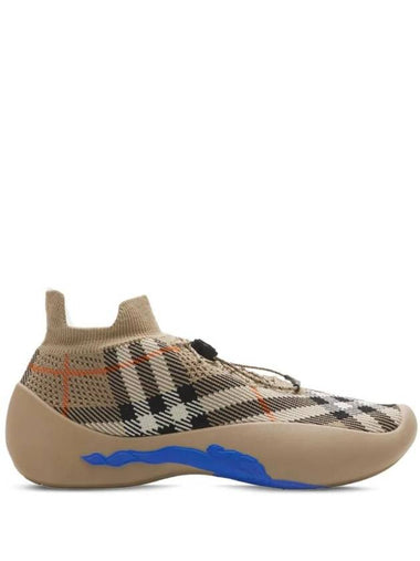 Neptune Check Knit Low Top Sneakers Sand - BURBERRY - BALAAN 1