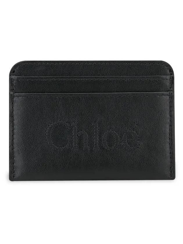 Sense Embroidered Logo Calfskin Card Wallet Black - CHLOE - BALAAN 4