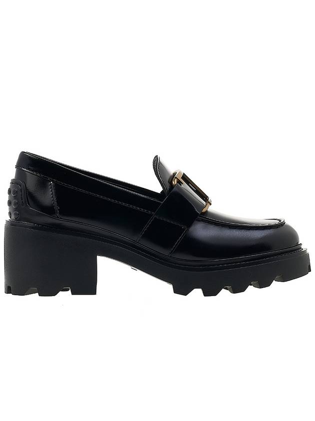 T Logo Leather Loafer Heels Black - TOD'S - BALAAN 3