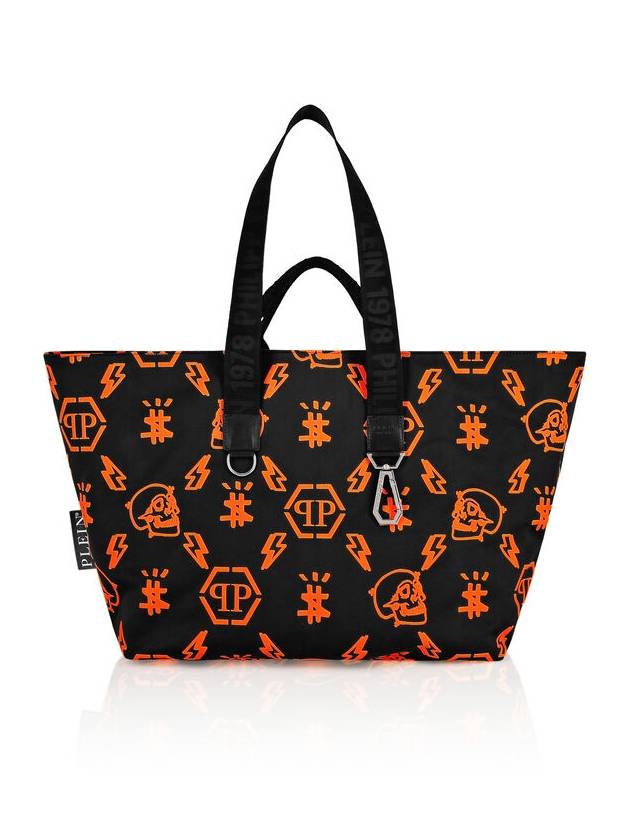 Monogram Pattern Cotton Tote Bag Black - PHILIPP PLEIN - BALAAN 2