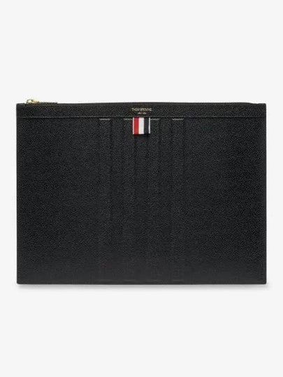 Three Stripes Tab Pebble Grain Leather Diagonal Medium Clutch Bag Black - THOM BROWNE - BALAAN 2