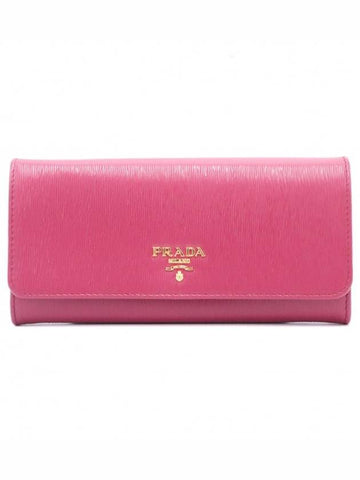 Women s Prada 1MH132 Pink Saffiano Gold Metal Lettering Logo Long Wallet gt Gangbuk used luxury goods - PRADA - BALAAN 1