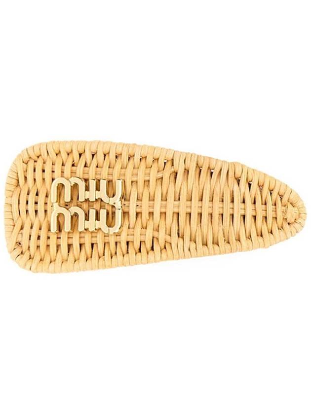 Logo Straw Fabric Hair Clip Gold - MIU MIU - BALAAN 3