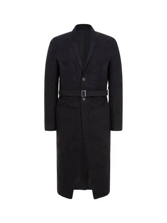 MEN Soft Napping Cotton Belted Coat Black 271607 - RICK OWENS - BALAAN 1