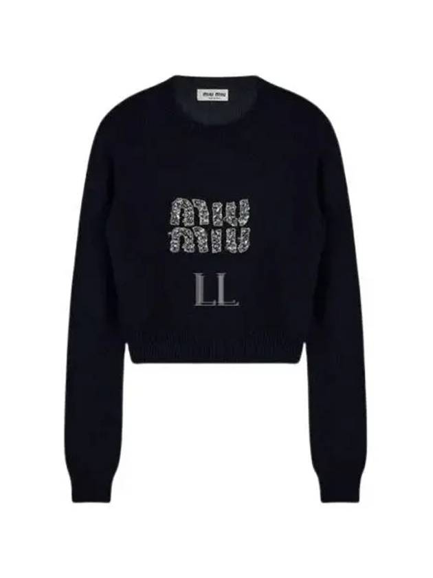 Women's Logo Cashmere Knit Top Navy - MIU MIU - BALAAN 2