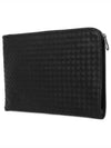 Intrecciato Weaving Zipper Medium Clutch Bag Black - BOTTEGA VENETA - BALAAN 3