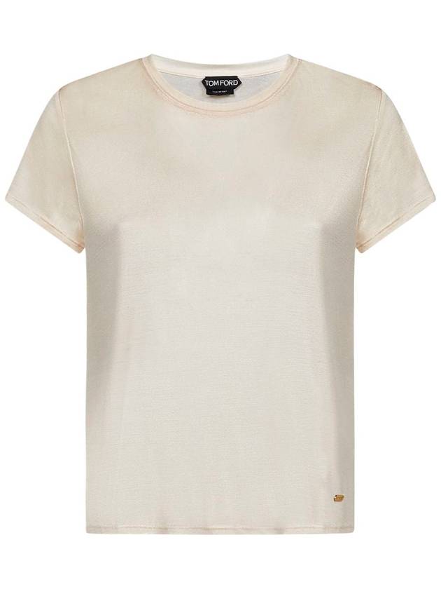 Women s Logo Plaque Crew Neck Short Sleeve T Shirt Beige - TOM FORD - BALAAN 2