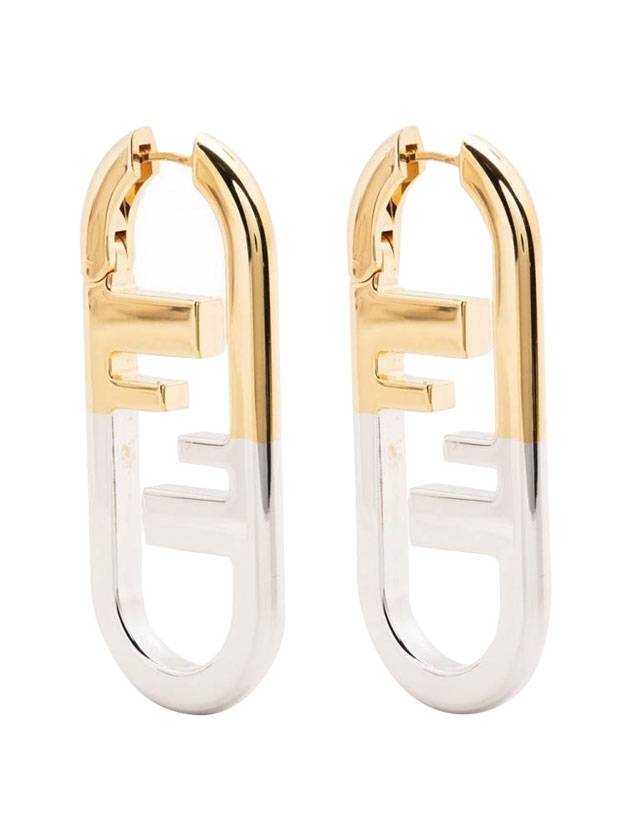 FF Logo Metal Long Earrings Gold White - FENDI - BALAAN 1