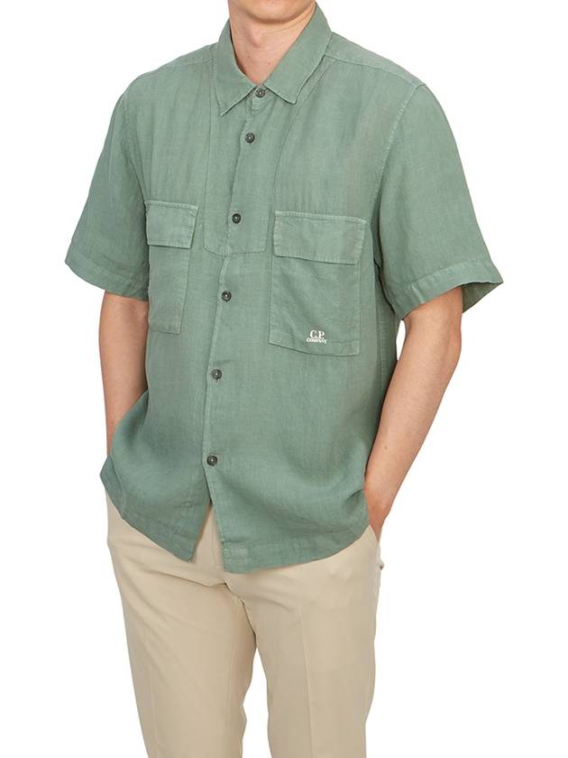 Linen Short Sleeve Shirt Green - CP COMPANY - BALAAN 5