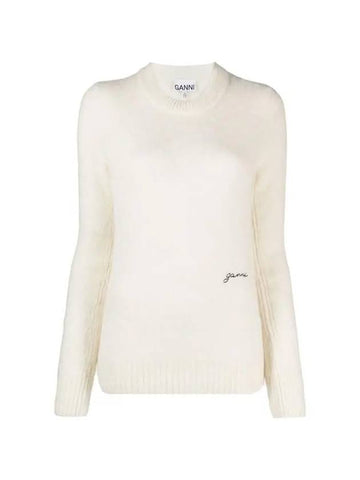 Alpaca Wool Blend Knit Top White - GANNI - BALAAN 1