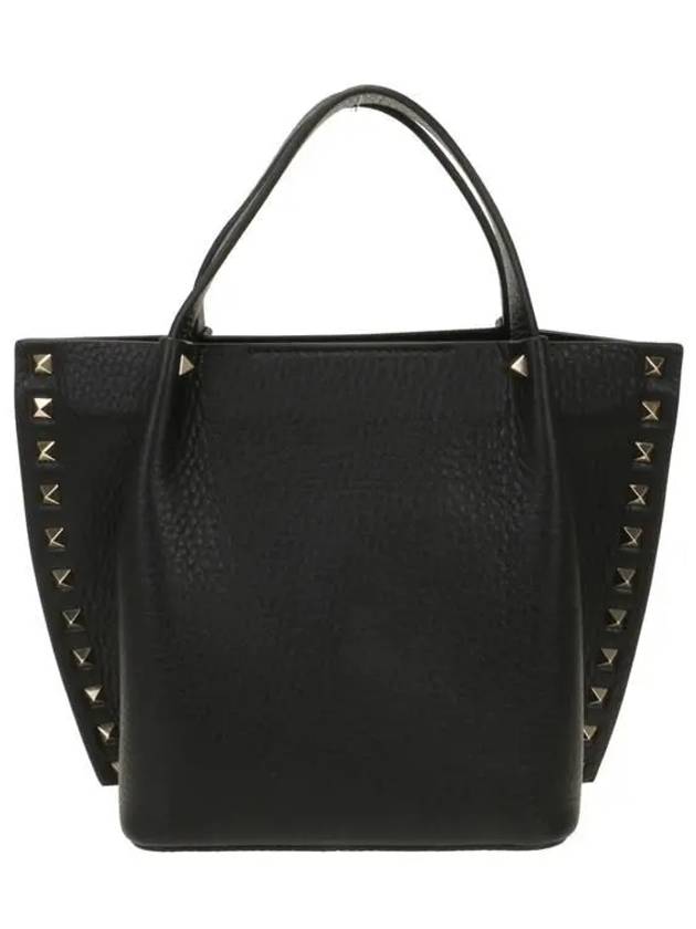 Rockstud Leather Small Tote Bag Black - VALENTINO - BALAAN 4