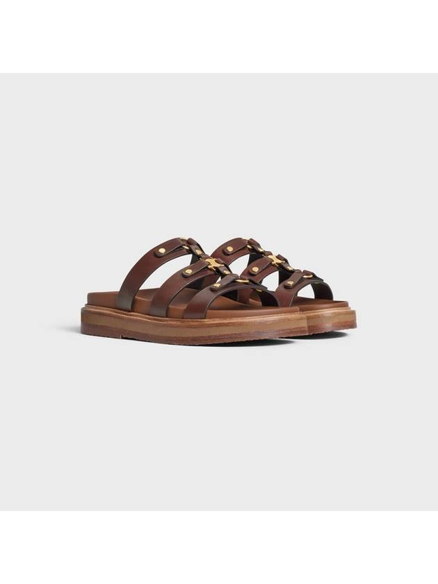 Tippi Slide Vegetal Tanned Calfskin Sandals Dark Brown - CELINE - BALAAN 3