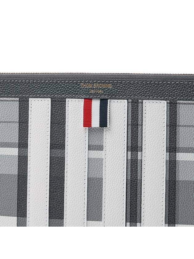 Madras 4 Bar Stripe Clutch Bag Grey - THOM BROWNE - BALAAN 7