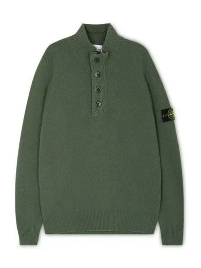 Wappen Patch Half Button Lambswool Knit Top Musk Green - STONE ISLAND - BALAAN 2