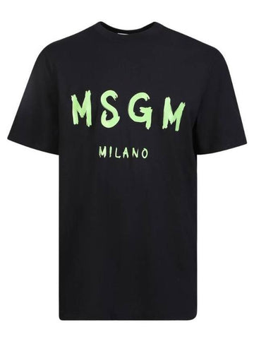 Milano Brushed Logo Cotton Short Sleeve T-Shirt Black - MSGM - BALAAN 1