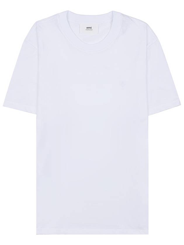 Embroidered Logo Cotton Short Sleeve T-Shirt White - AMI - BALAAN 10