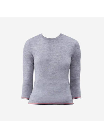 Wool Lip 3 4 Sleeve Crew Neck Pullover Light Gray - THOM BROWNE - BALAAN.