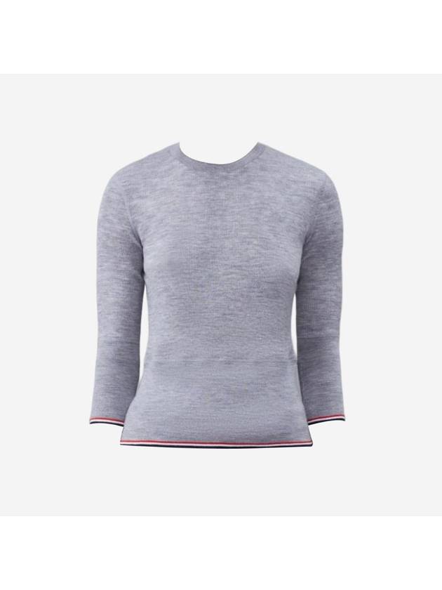 Women's Wool Rib 3/4 Sleeve Crew Neck Pullover Knit Top Light Gray - THOM BROWNE - BALAAN 1