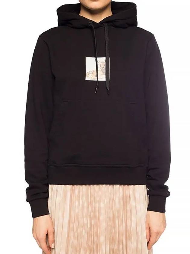 Deer Print Hooded Top Black - BURBERRY - BALAAN.