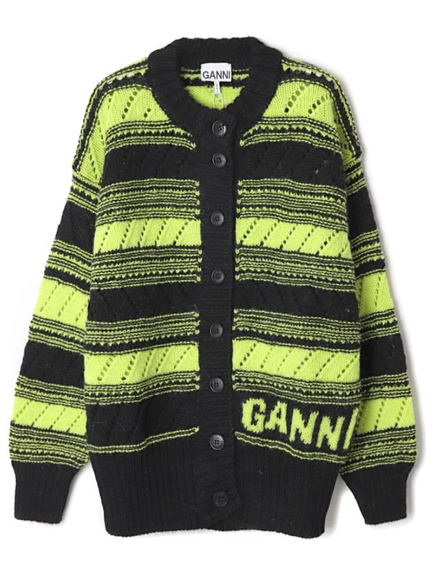 Logo Stripe Pattern Knit Cardigan Black - GANNI - BALAAN 2