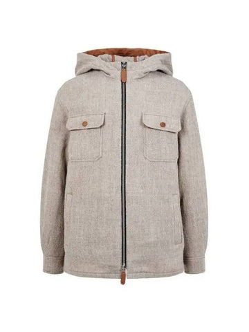 Men s hooded wool zip up jacket melange beige 270151 - GIORGIO ARMANI - BALAAN 1