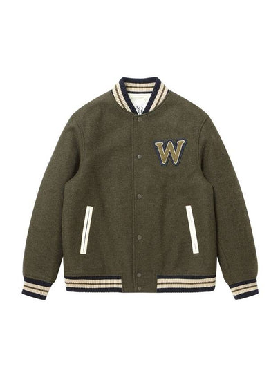 W Wappen Varsity Jacket Khaki - SOLEW - BALAAN 2