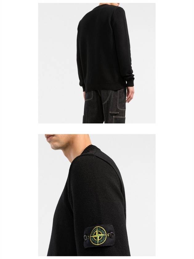 Wappen Patch Crew Neck Wool Knit Top Black - STONE ISLAND - BALAAN 7