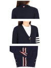 Milano Stitch 4 Bar Classic V Neck Fine Merino Wool Cardigan Navy - THOM BROWNE - BALAAN 5