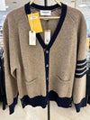 V-Neck 4-Bar Wool Cardigan Brown - THOM BROWNE - BALAAN 6