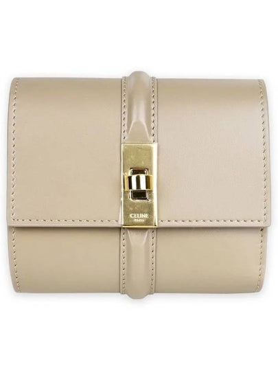 16 Tri-Fold Small Shiny Calfskin Half Wallet Cappuccino - CELINE - BALAAN 2