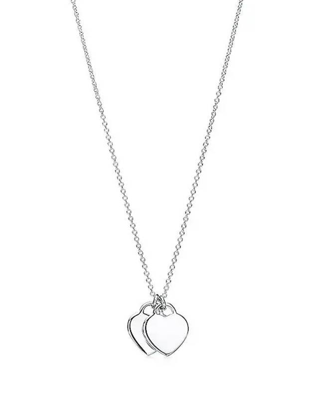 Blue Double Heart Tag Pendant Necklace Blue Silver - TIFFANY & CO. - BALAAN 3