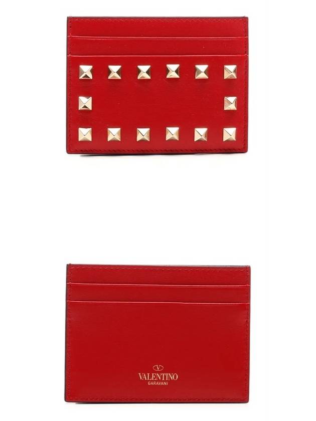 Rockstud Leather Card Wallet Red - VALENTINO - BALAAN 5