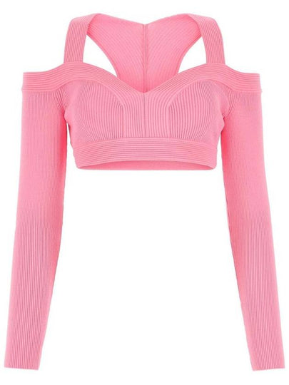 Women's Cropped Off Shoulder Viscose Long Sleeve T-Shirt Pink - ALEXANDER MCQUEEN - BALAAN 2