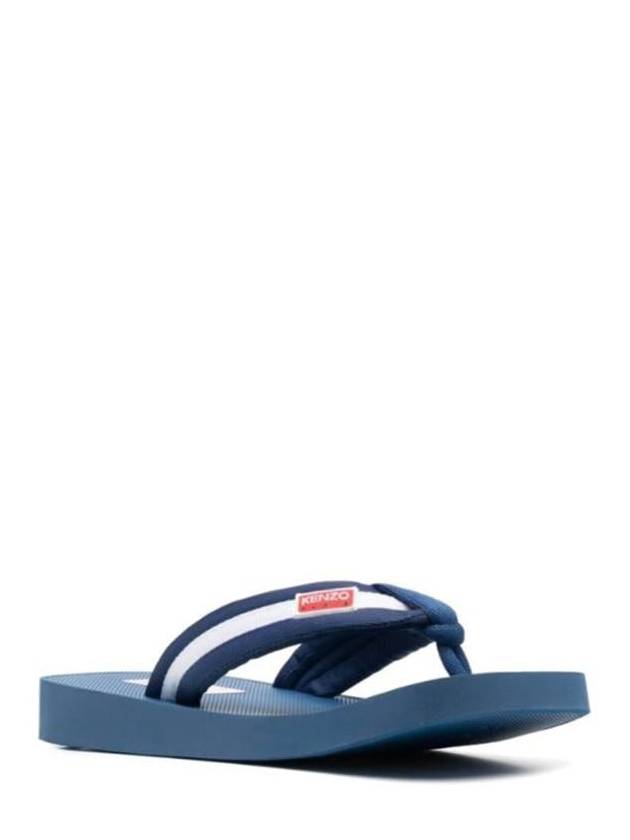 Men's Setter Logo Patch Striped Flip Flops Blue - KENZO - BALAAN 3