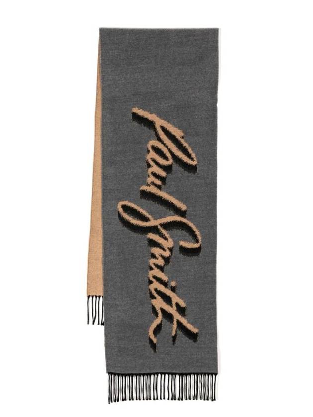 Logo Jacquard Fringe Scarf Grey - PAUL SMITH - BALAAN 1