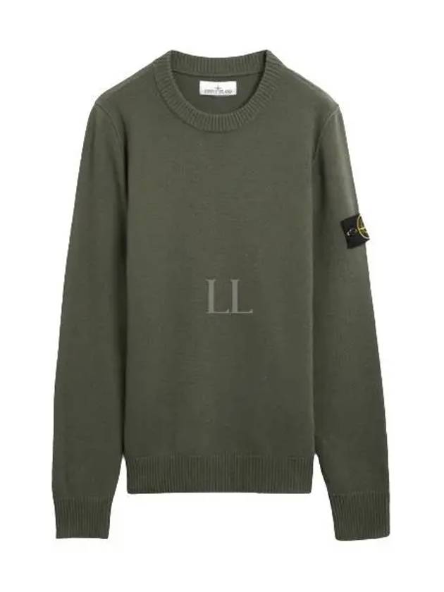 Logo Patch Lambswool Crewneck Knit Top Green - STONE ISLAND - BALAAN 2