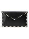 Rockstud Envelope Clutch Bag Black - VALENTINO - BALAAN.